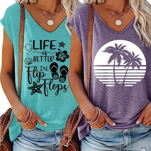 Tops - Graphic cap sleeve tee shirts size Large and XXL choose one V Neck NWOT